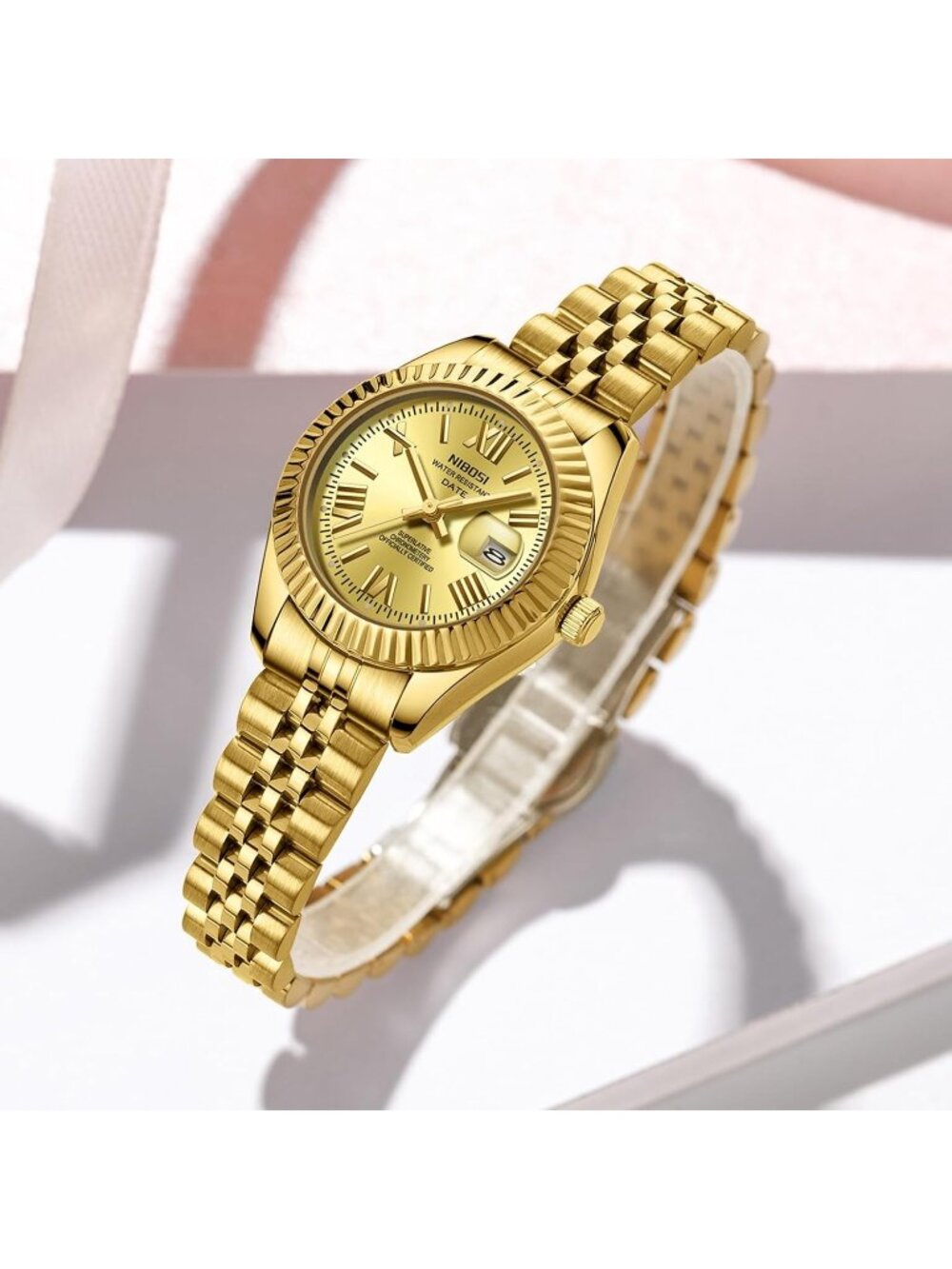 Nibosi Women's All Gold Analog Quartz Stainless Steel Waterproof Luxury Watch - Picture 5 of 6